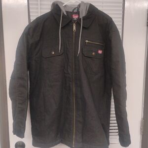 NWT Wrangler Workwear Hooded Shirt Jacket Relaxed Fit Men's XL Black Coat Lined